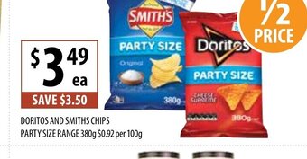 Supabarn Doritos and Smiths chips Party Size Range 380g offer