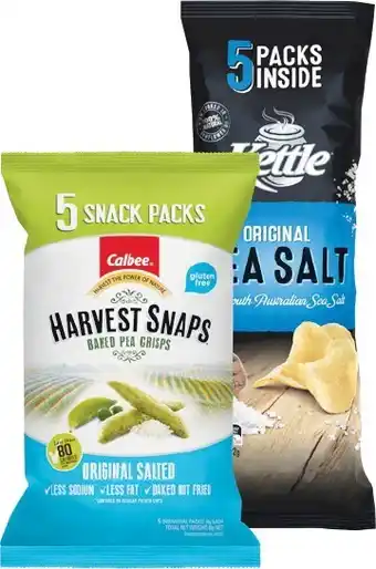 Woolworths Kettle or Harvest Snaps Multipack Chips Pk 5-6 offer