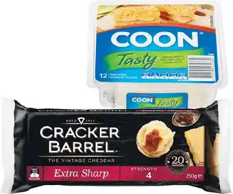 Woolworths Coon Slices 250g or Cracker Barrel Block or Slices 250g offer