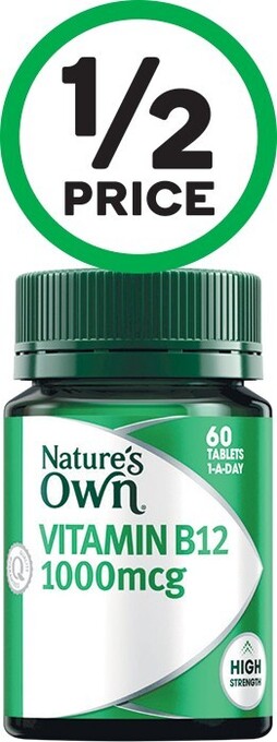 Woolworths Natureu2019s Own High Strength Vitamin B12 1000mcg Tablets Pk 60* offer