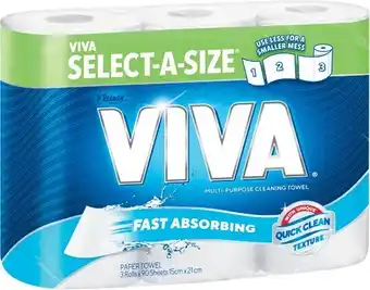 Woolworths Kleenex Viva Select A Size or Viva Paper Towel Pk 3 offer