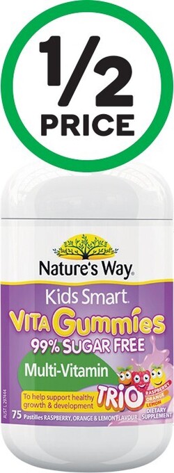 Woolworths Natureu2019s Way Kids Smart Vita Gummies Sugar Free Multi Trio Pk 75* offer