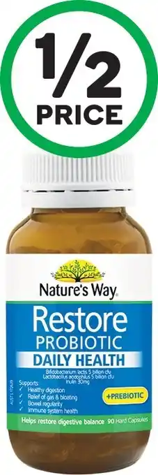 Woolworths Natureu2019s Way Restore Probiotic Daily Health & Probiotic Pk 90* offer