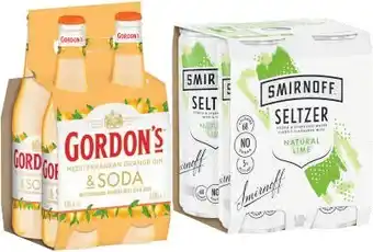 Coles Smirnoff Seltzer Cans 4x250mL or Gordons Mediterranean Orange Bottles 4x330mL offer
