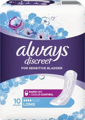 Coles Always Discreet Pads Long for Bladder Leaks 10 Pack offer