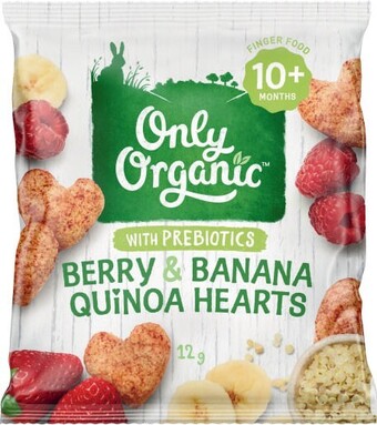 Coles Only Organic Berry & Banana Quinoa Hearts with prebiotics 10m+ 12g offer