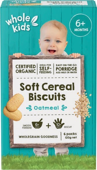 Coles Whole Kids Organic Soft Cereal Biscuits - Oatmeal 6m+ 6 Pack 120g offer