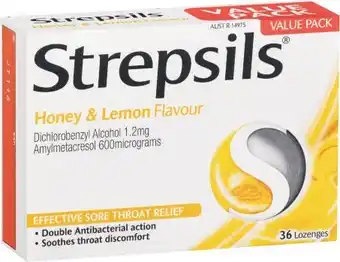 Coles Strepsils Throat Lozenges Honey & Lemon 36 Pack* offer