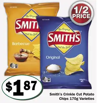 Friendly Grocer Smith's Crinkle Cut Potato Chips 170g Varieties offer