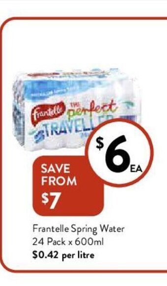 Foodworks Frantelle Spring Water 24 Pack x 600ml offer