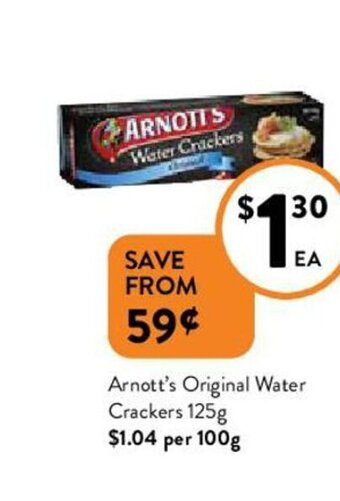Foodworks Arnott's Original Water Crackers 125g offer