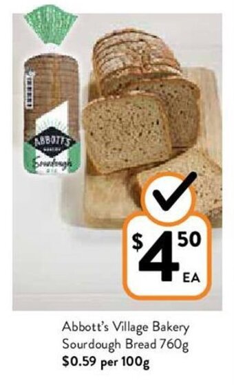 Foodworks Abbott's Village Bakery Sourdough Bread 760g offer