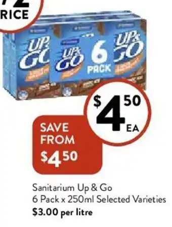 Foodworks Sanitariun Up&Go 6 Pack x 250ml Selected Varieties offer