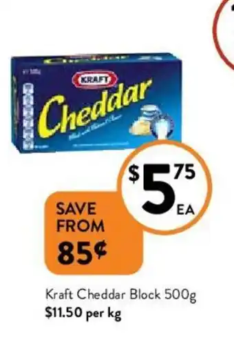 Foodworks Kraft Cheddar Block 500g offer
