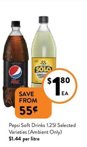 Foodworks Pepsi Soft Drinks 1,25L Selected Varieties (Ambient Only) offer
