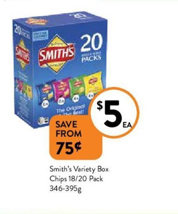 Smith's Variety Box Chips 18/20 Pack 346/395g offer at Foodworks