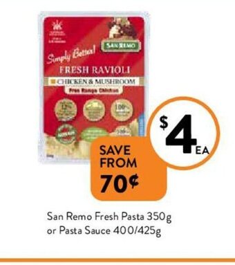 Foodworks San Remo Fresh Pasta 350g or Pasta Sauce 400/425g offer