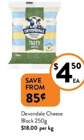 Foodworks Devondale Cheese Block 250g offer