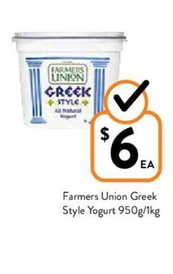 Foodworks Farmers Union Greek Style Yogurt 950g/1kg offer
