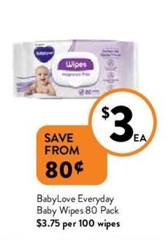 Foodworks BabyLove Everyday Baby Wipes 80 Pack offer