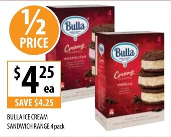 Supabarn Bulla Ice Cream Sandwich Range 4 Pack offer