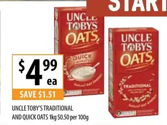Supabarn Uncle Toby's Traditional and Quick Oats 1kg offer