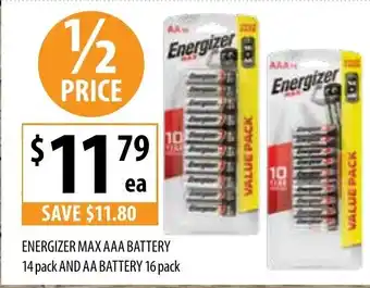 Supabarn Energizer Max AAA Battery 14 Pack and AA Batter 16 Pack offer
