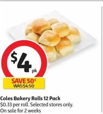 Coles Coles Bakery Rolls 12 Pack offer