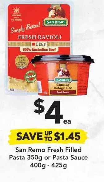 Drakes San Remo Fresh Filled Pasta Or Pasta Sauce offer