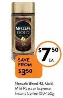 Nescafé Blend 43 Gold Mild Roast Or Espresso Instant Coffee