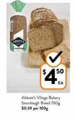 Foodworks Abbott's Village Bakery Sourdough Bread offer