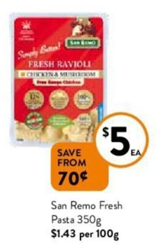 Foodworks San remo fresh pasta 350g offer
