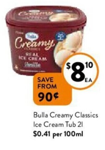 Bulla creamy classics ice cream tub 2L