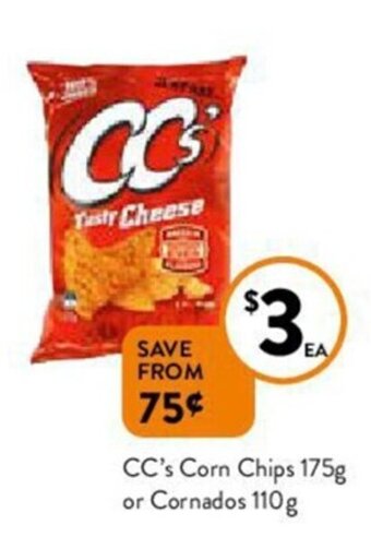 Foodworks CC's corn chips 175g or cornados 110g offer