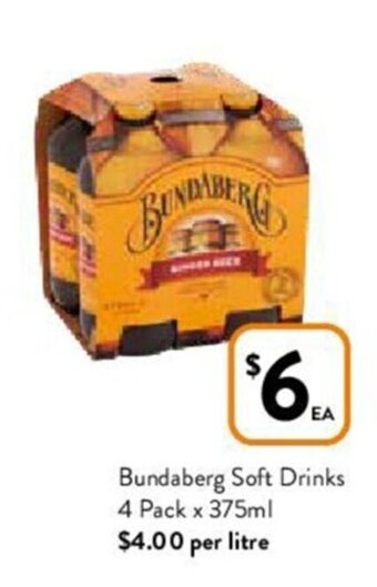 Bundaberg soft drinks 4 pack x 375ml