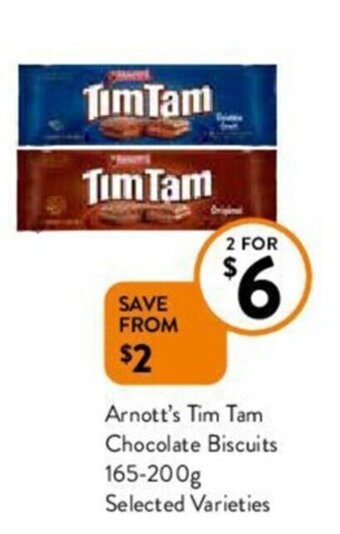 Foodworks Arnott's tim tam chocolate biscuits 165-200g selected varieties offer