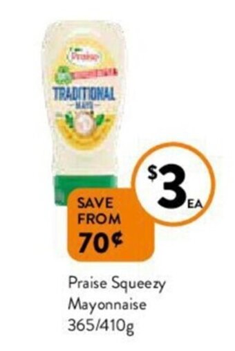 Foodworks Praise squeezy mayonnaise 365/410g offer
