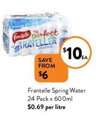 Foodworks Frantelle spring water 24 pack x 600ml offer