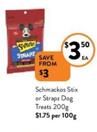 Foodworks Schmackos stix or strapz dog treats 200g offer