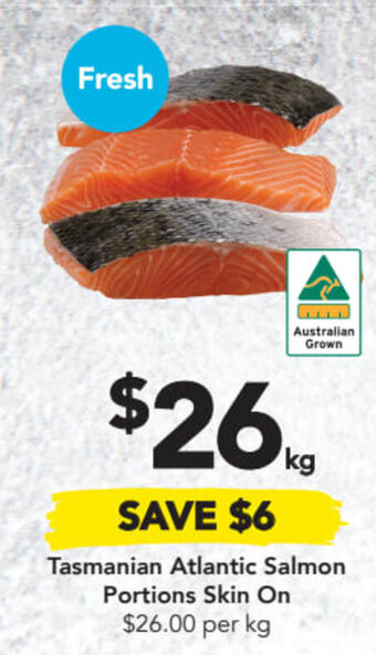 Drakes Tasmanian atlantic salmon portions skin on offer