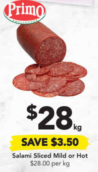 Drakes Primo Salami sliced mild or hot offer