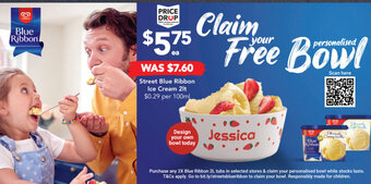 Drakes Street blue ribbon ice cream 2lt offer