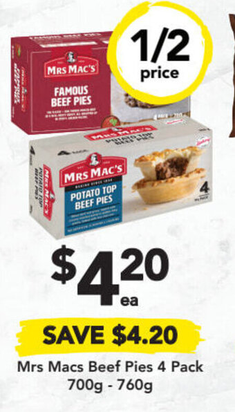 Drakes Mrs macs beef pies 4 pack 700g - 760g offer