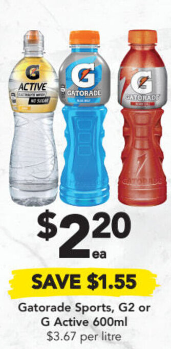 Gatorade sports, G2 or G active 600ml