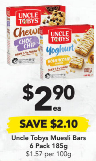Drakes Uncle tobys muesli bars 6 pack 185g offer