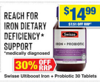 My Chemist Swisse Ultiboost Iron + Probiotic 30 Tablets offer