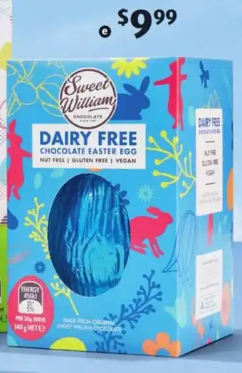 ALDI Sweet William Dairy Free Vegan Easter Egg 140g offer