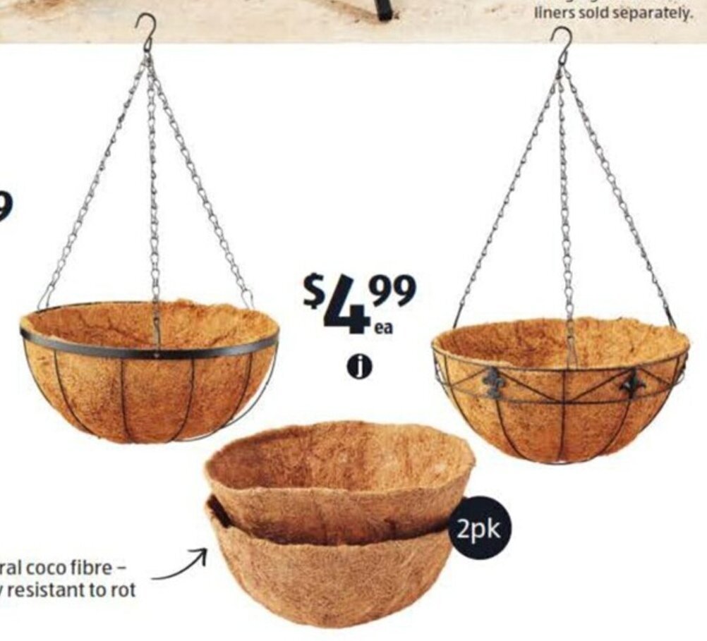 Hanging Basket with Liner or Basket Liners 2pk offer at ALDI