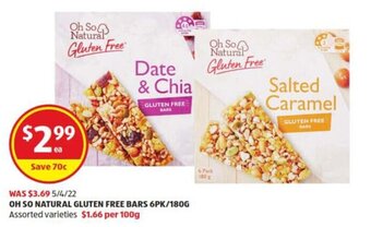 ALDI Oh So Natural Gluten Free Bars 6pk/180g offer