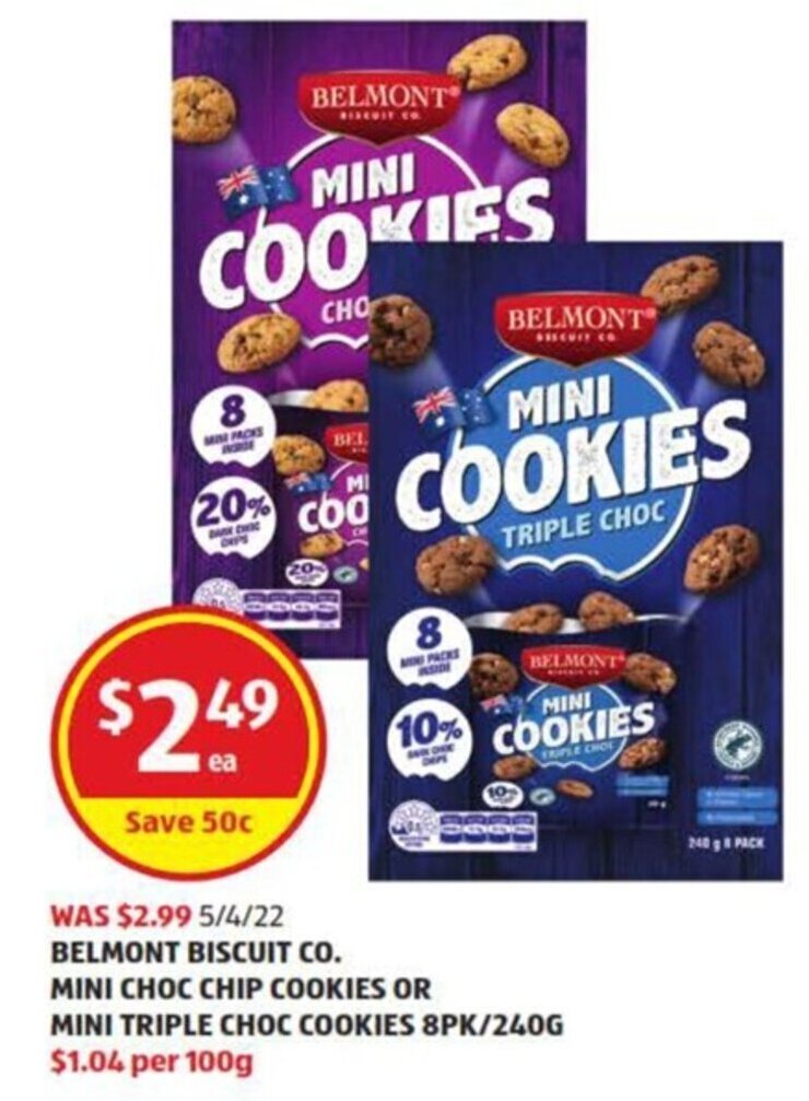 Belmont Biscuit Co. Mini Choc Chip Cookies or Mini Triple Choc Cookies